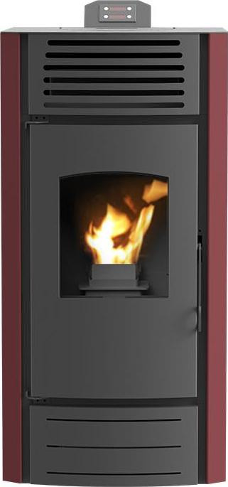 Robin Wood Enya pelletkachel, 8 kW, rood, inclusief 16 kg pelletopslagbak