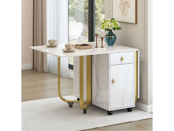 Ensemble table et chaises AESVAR table pliante 150x80x76 cm plateau MDF blanc 4 chaises rembourrées
