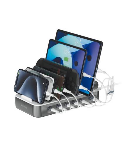 4Smarts Tischladestation 100W USB-A, USB-C, Lightning, Micro-USB Quick Charge, USB PD Weiß, Grau Innenbereich USB Power Delivery