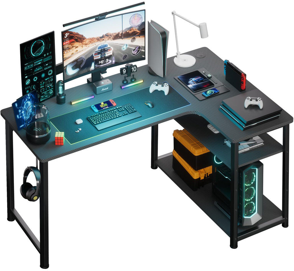 Inbox Zero Hofstra L-Shaped Metal Base with Power Outlet Desk Black 74cm H x 100cm W x 80cm D
