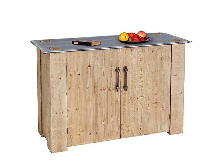 Mendler Sideboard HWC-L76 80x120x48cm, Natur mit Metall-Optik Kommode, Schrank, Industrial, Massiv-Holz