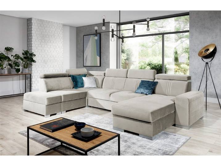 Fun Möbel Wohnlandschaft Wohnlandschaft Schlafsofa NOLAN inkl. USB-Anschluss, inkl. Bettkästen, Kopfteil verstellbar, Rundumbezug, inkl. USB-Anschluss