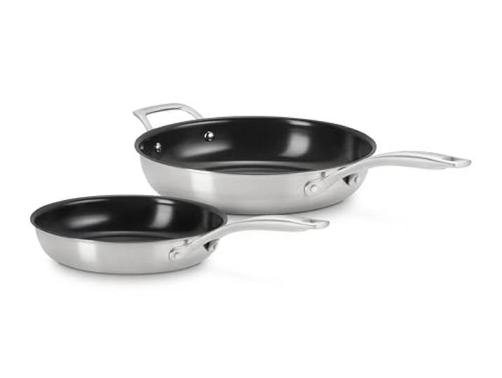 Essential Edelstahl Set mit 2 antihaftbeschichteten runden Bratpfannen, 24,1 cm und 27,9 cm