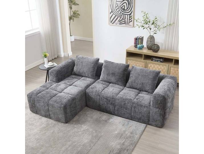 Canapé modulaire - Canapé modulaire moderne - 3 places réversible - Tissu chenille gris - Livré monté