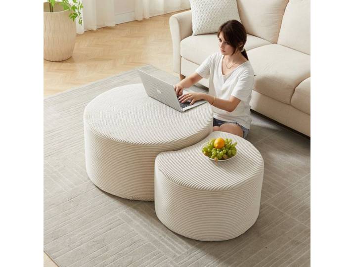 Kit de table basse Set avec 2 pièces pour le salon Table basse ronde rembourrée Table d'appoint Beige 2 pièces