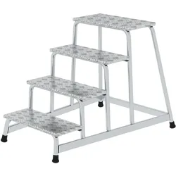 PROREGAL Arbeitspodest starr | 4 Stufen | Aluminium-Warzenblech | Rutschfeste Kunststoffschuhe