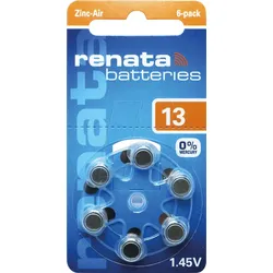 RENATA AIR 13 - Hörgerätebatterie, Zink-Luft, 7,9 x 5,4 mm, Aid 13, 6er-Pack