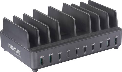 VOLTCRAFT UC-240W01 USB Ladestation 240W 6x USB-C, 4x USB-A Fast Charge, Quick Charge, USB PD Schwarz Innenbereich USB Power