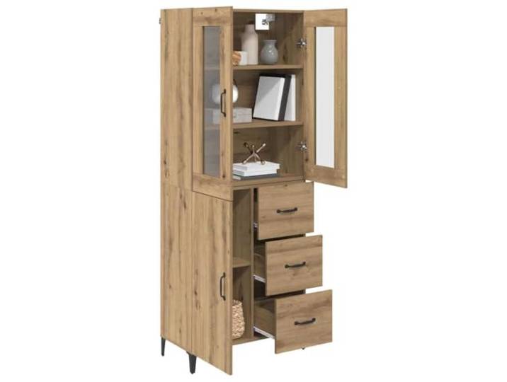 KTHLBRH Sideboard Eiche Handwerk 69,5 x 34 x 180 cm Mehrschichtholz, 3 Schubladen, 3 Einlegeböden, 2 Türen, Wandmontage, einfacher Zusammenbau