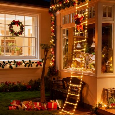 Modern Mode Marketplace Santa Claus Climb Christmas Fairy Lights, Stairs For Christmas Tree, Bedroom Living Room, Window Festival Party warm Light