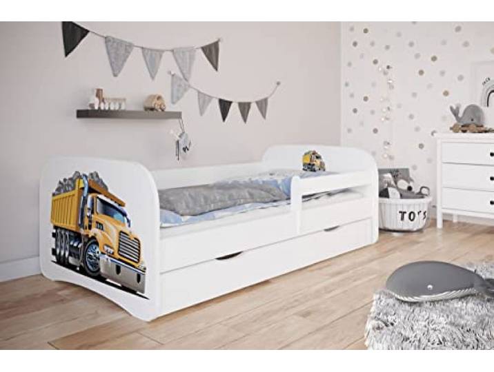 KOCOT KIDS Babybett 2 weiß LKW: Schublade, Matratze, Sicherheitsgitter im Lieferumfang enthalten tagesbett, Holzwerkstoff, 1 Person
