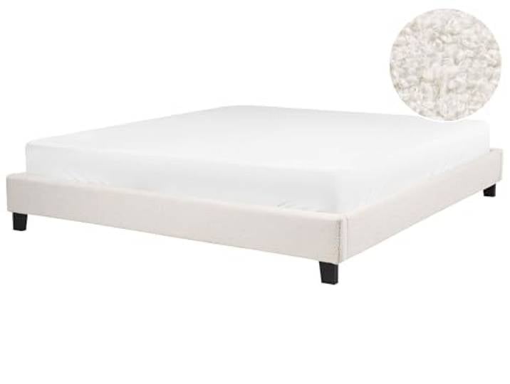 Beliani Polsterbett Bouclé Hellbeige Doppelbett mit Lattenrost 180x200cm Skandi Roanne