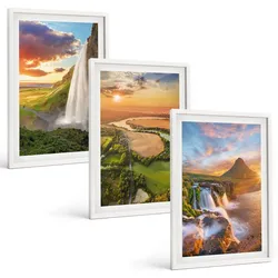 BILDER SET 3er Set - 40x60 cm Weißer Rahmen - Wasserfälle Landschaften im Westen