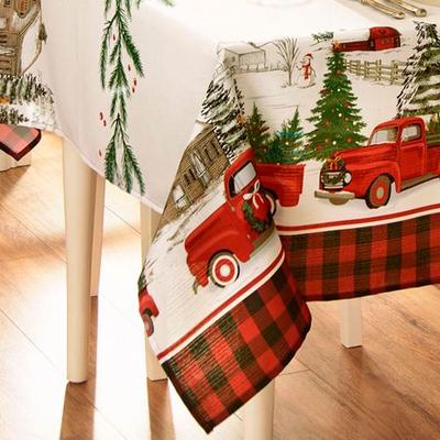 Threadmade Home Llc Old Fashioned Christmas Rectangle Tablecloth Off White, 60 x 84, Off White