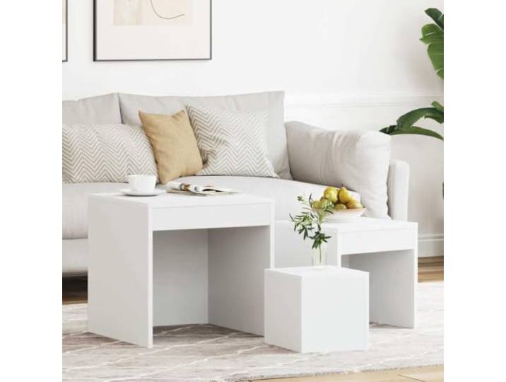 Satztische 3-tlg. Weiß Holzwerkstoff, Beistelltisch-Set für Wohnzimmer Platzsparend stapelbar, moderne Optik, vielseitig einsetzbar, kompakte Abmessungen, pflegeleichte Oberfläche