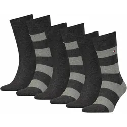 TOMMY HILFIGER Herren Socken, 6er Pack - Rugby Sock, Strümpfe, Streifen, uni/gestreift Grau / 39-42