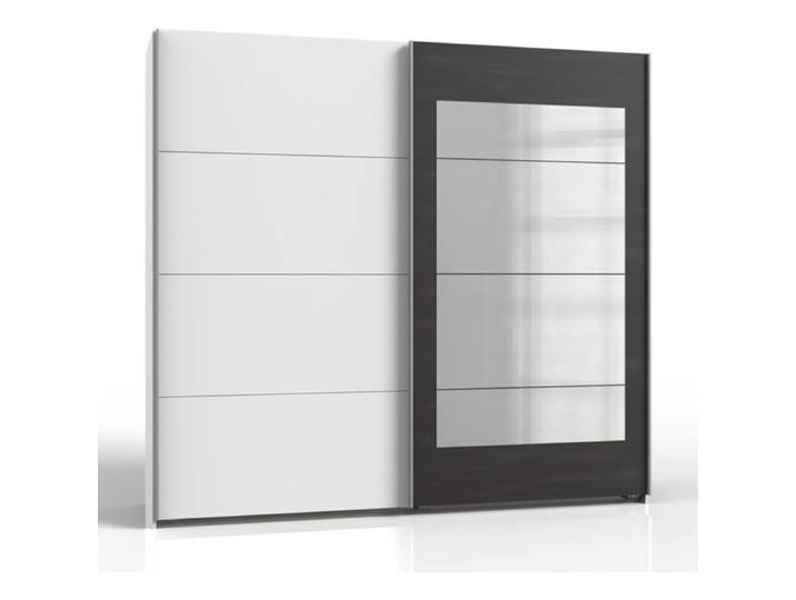 Wimex Minden Schwebetürenschrank mit Spiegel - Dekor weiß, Dekor Raw Steel, Spiegelglas - 225 Modern, Zeitlos