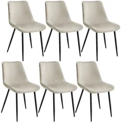 tectake 6 Polsterstühle Monroe, Samtoptik, ergonomische Sitzschale, Stahlbeine, bodenschonend, stabil, 48x59x82,5 cm, creme