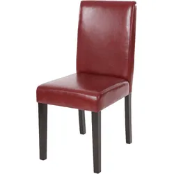 Esszimmerstuhl Littau, Küchenstuhl Stuhl, Kunstleder ~ rot-braun, dunkle Beine