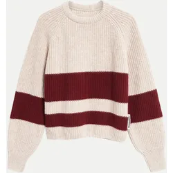 Gestreifter Rippstrick Pullover Beige XS