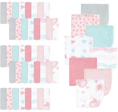 Luvable Friends Infant Girl Cotton Rich Washcloths, Girl Basic Elephant, One Size - Girl Basic Elephant - One Size