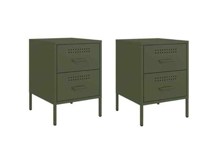 LKJephalotrop Nachttische 2er Set Olivgrün 36x39x50,5 cm Stahl Industrieller Beistelltisch mit 2 Schubladen für Schlafzimmer und Wohnzimmer. Stabile Stahlkonstruktion in Grün.