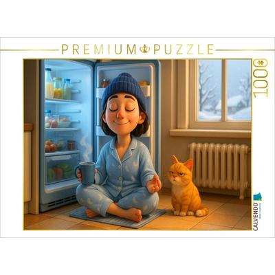 CALVENDO Puzzle Genussvolle Entspannung - Frau meditiert in der Kälte | 1000 Teile Lege-Größe 64x48cm Foto-Puzzle für glückliche Stunden