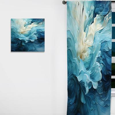 DESIGN ART Aqua Blue And White Serenity Swirl III - Abstract Spirals Curtain - Blackout Abstract Curtain - 1 Panel