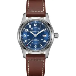 Hamilton Khaki Field Auto 42mm H70605540 - Blau mit Sonnenschliff,braun mit heller Ziernaht - 42mm