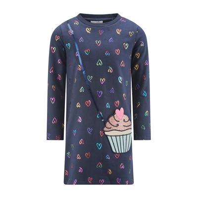 Jerseykleid HAPPY GIRLS, Mädchen, Gr. 146, N-Gr, navy, Jersey, Obermaterial: 100% Baumwolle, bedruckt, Rundhals, Kleider Jerseykleid, Baumwolle, Cupcake Applikation, Pailletten