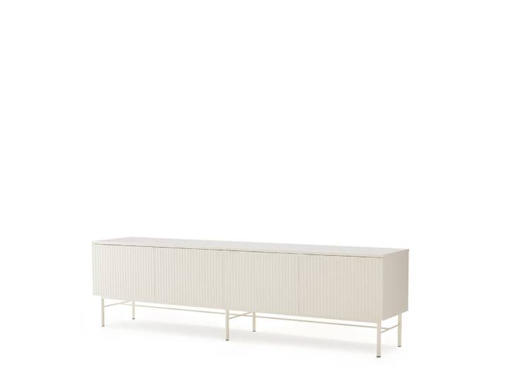 Meuble TV 200 cm blanc design rainuré