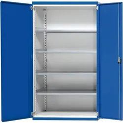 Schwerlastschrank B1085xT500xH1950mm, RAL7035/5010, 4 Fachböden