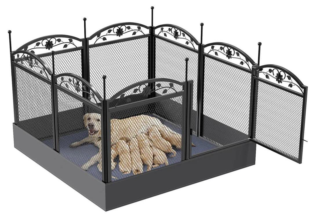 Hundegehege - 8-Panel Metall Welpenlaufstall - Schwerlast Freilaufgehege innen/außen - Mit wasserdichter Bodenschutzmatte - Flexibler DIY-Zaun - 126x126x88 cm - Schwarz