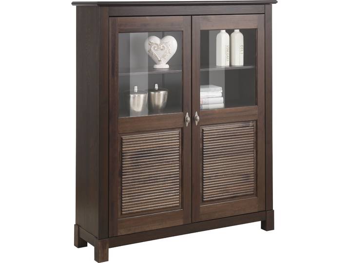 Highboard OTTO HOME Rauna , braun (dunkelbraun), B:111,6cm H:135,7cm T:38cm, Sideboards, Highboard, Vitrine, Breite 111,6 cm, aus massiver Kiefer