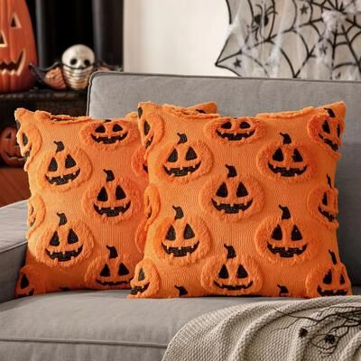 Uplift Essentials Fall Halloween Throw Pillow Covers Pumpkin Pattern Plush Cushion Cases For Sofa And Home Decor style 7