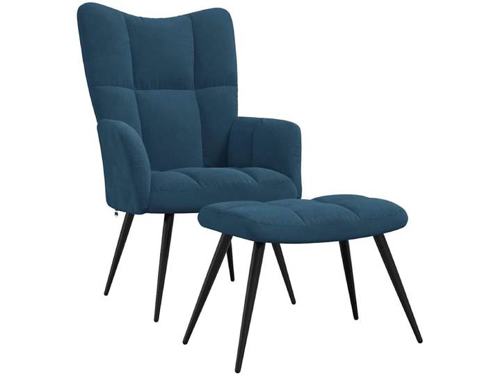 vidaXL - Relaxstoel - met - voetenbank - fluweel - blauw