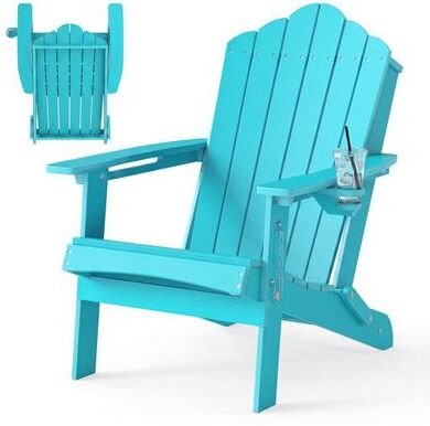 Costway Foldable Weather Resistant Patio Chair with Built-in Cup Holder-Turquoise