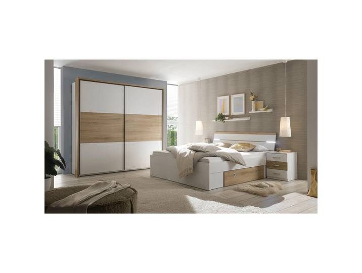 Livetastic Schlafzimmer, Weiss, Eichefarben, Holzwerkstoff, 2 Fächer, Beleuchtung, Schlafzimmer, Komplette Schlafzimmer und Serien, Komplette Schlafzimmer