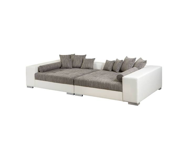 Big-Sofa Grau/Weiß/Weiß/Hellgrau Kunstleder Madara / Strukturstoff Beka 308 x 80 x 153cm Modern