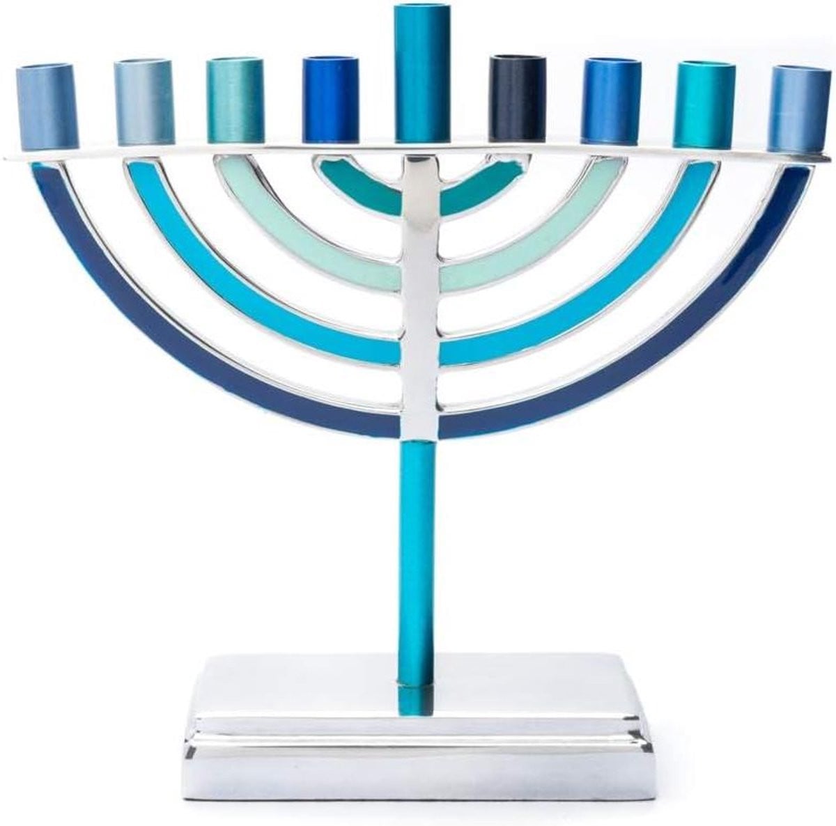 Chanoeka Kandelaar Menorah Kaarsenstandaard met Blauwe Takken, Hoogte: 17,78 cm, Blauw