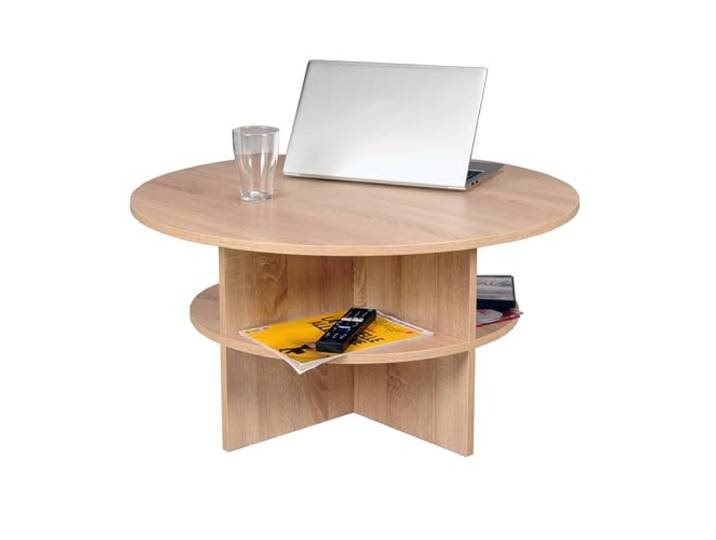 Weber Industries Table Basse Ronde Rondo 2 Plateaux diamètre 80cm\, Décor Chêne Blanchi