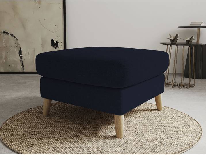 Polsterhocker GOODPRODUCT MARSEILLE , blau, B:70cm H:47cm T:70cm, 85% Polypropylene, 15% Polyester, Hocker, Polsterhocker, Massivholzbeine Eiche, Landhausstil, Wellenunterfederung
