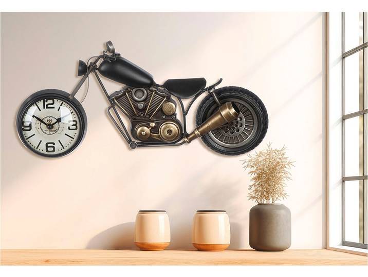 Wanduhr CASABLANCA BY GILDE Motorrad , schwarz (bronzefarben, grau, schwarz), B:45cm H:21cm T:6,5cm, Wanduhren, Wanduhr