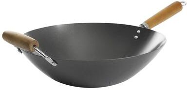 Kenmore Hammond 14 Inch Flat Bottom Carbon Steel Wok in Black
