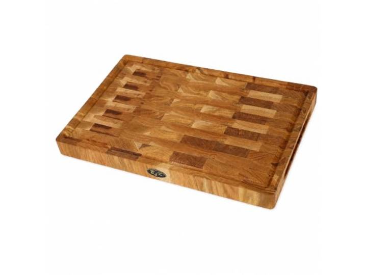 B4K® Küchenbrett aus Eiche Stirnholz 45x30x4cm Antibakterielles Hirnholzbrett, Mit Griffen, Silikonfüßen, Saftrille, Hackblock
