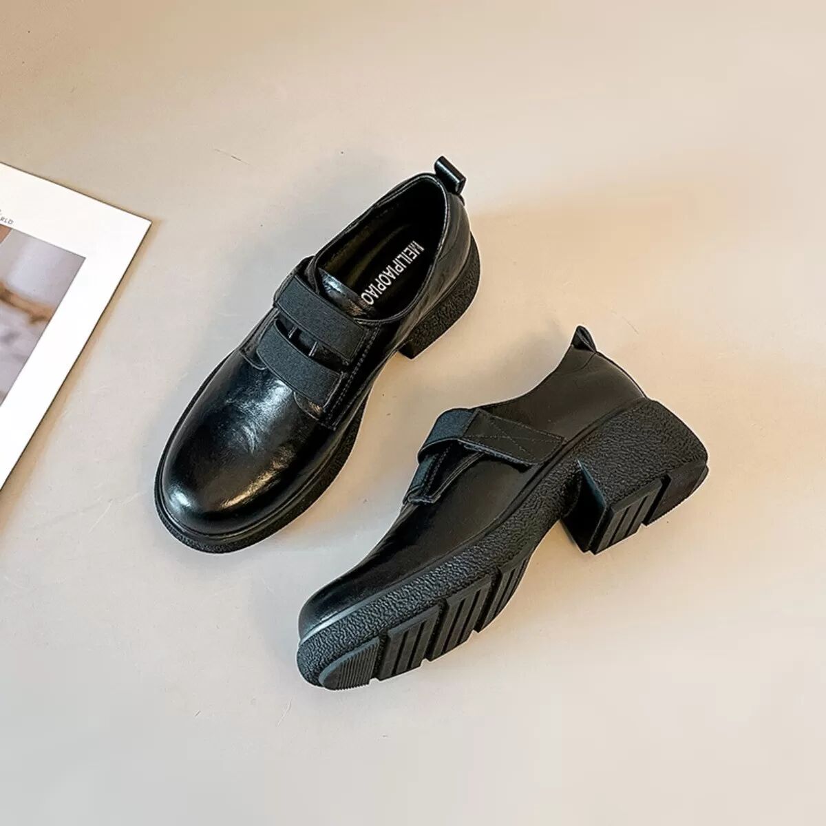 INF Damen Slipper Loafer Schuhe mit dicker Sohle und Blockabsatz 40