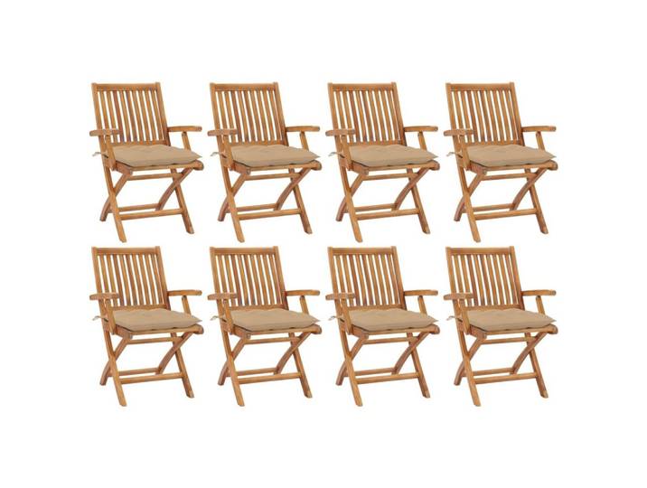 furnicato Gartenstuhl Gartenstuhl-Set Naturholz 56x58x88 cm mit beigen Kissen (8 St), Witterungsbeständige Sitzgruppe, klappbar und mit beigen Kissen