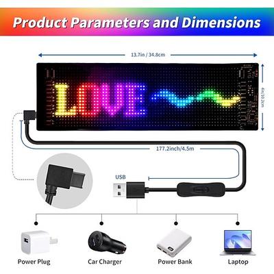 Smart Lights, programmierbares LED-Schild fürs Auto, flexibles, scrollendes, helles LED-Schild fürs Auto, Bluetooth-App, RGB-Animationen, Text, Graffiti-Nachrichtenmuster, Werbung mit Fernbedienungen
