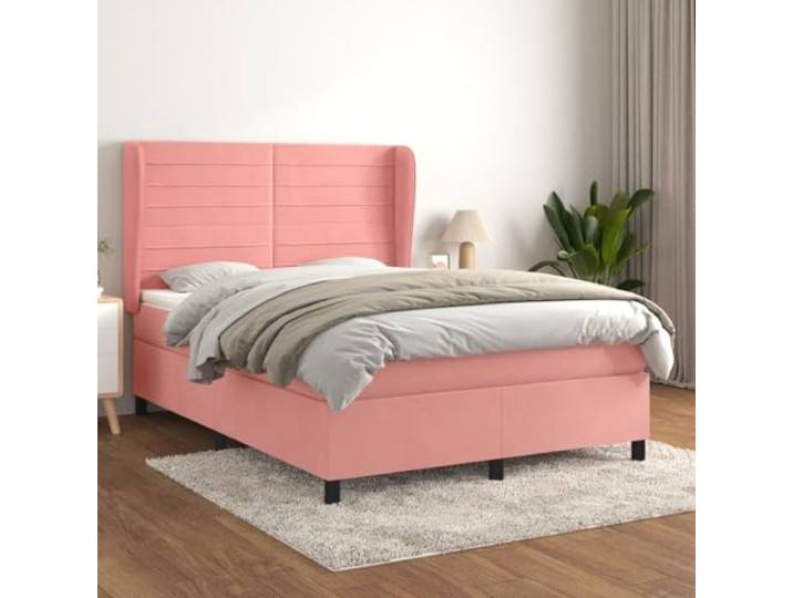 RJPLMFV Bettgestell, 140 x 200 cm, Velours, Rosa, mit verstellbarem Kopfteil