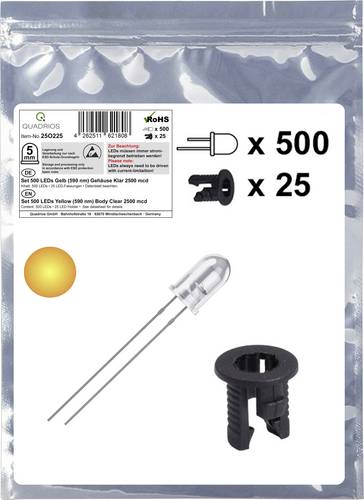 Quadrios 25O225 LED-Sortiment Gelb Rund 5mm 2500 mcd 20mA 2.0V